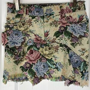 Zara Jacquard Floral Brocade Tapestry Embroidered Vintage Style Skirt w Pockets